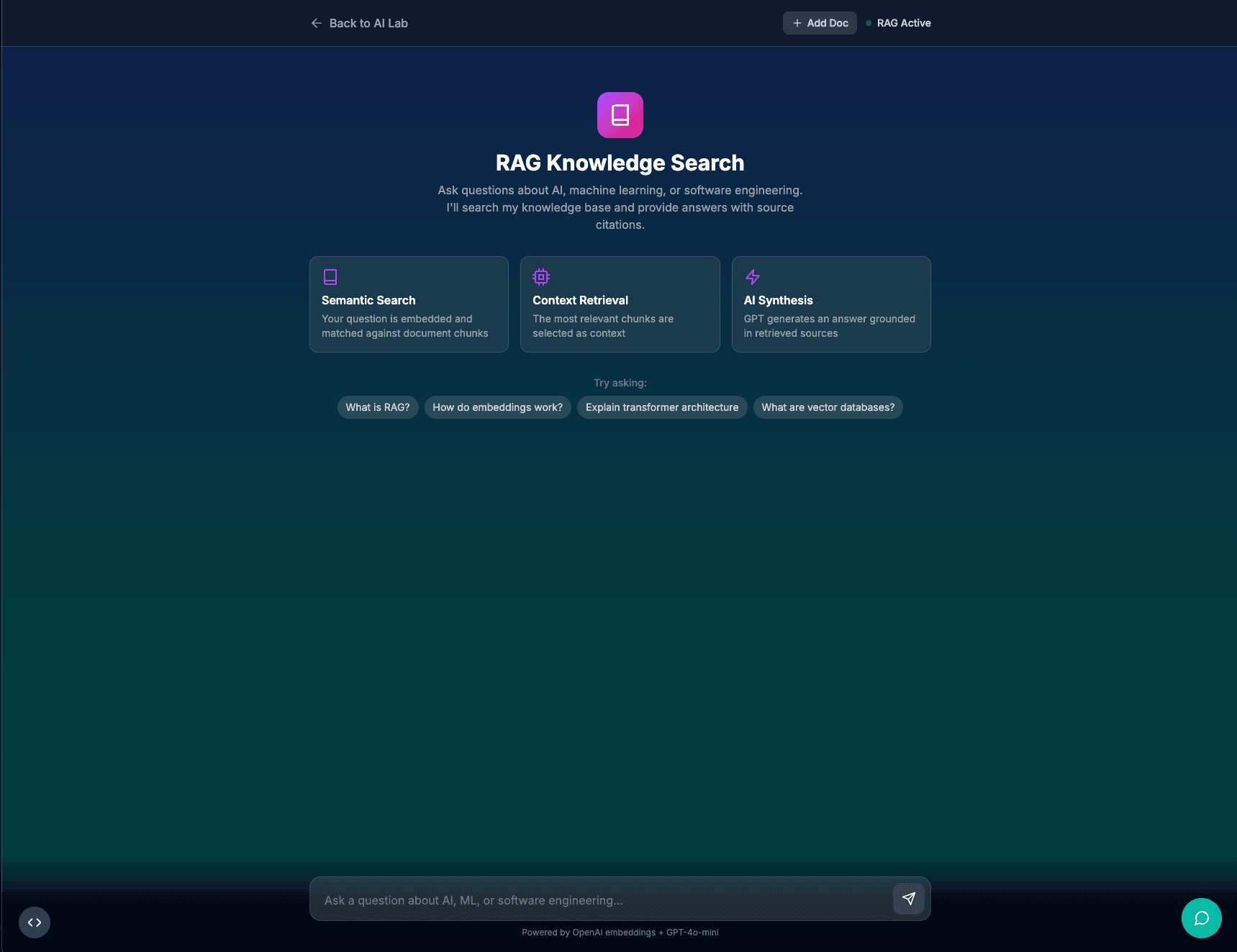 RAG Knowledge Search project screenshot